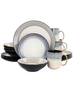 Gibson Elite Rings of Saturn 16 Piece Reactive Glaze Stoneware Dinnerware Set in Grey