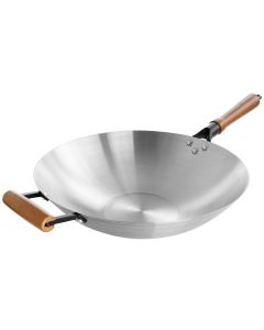 Oster Sangerfield 14in Stainless Steel Flat Bottom Wok with Wooden Handles
