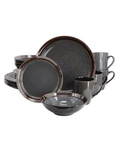 Gibson Elite Priya 16 Piece Stoneware Reactive Glaze Dinnerware Set in Grey