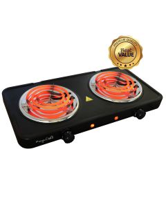 MegaChef Electric Easily Portable Ultra Lightweight Dual Coil Burner Cooktop Buffet Range in Matte Black